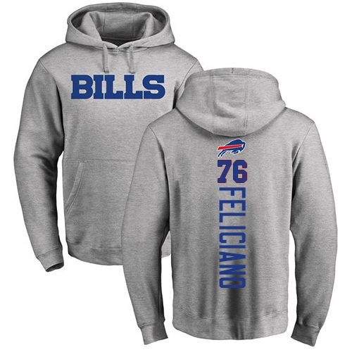 Men NFL Buffalo Bills #76 Jon Feliciano Ash Backer Pullover Hoodie Sweatshirt